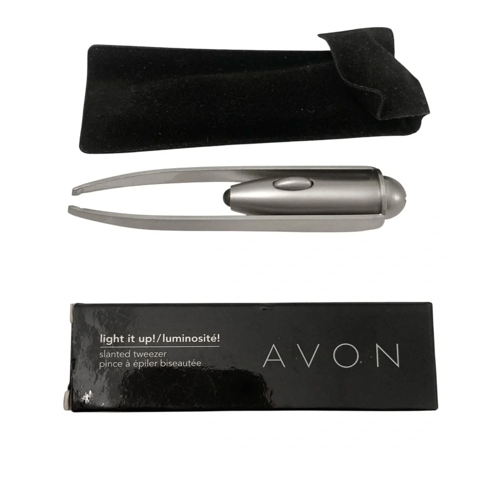Avon Light It Up Slanted Tweezer Stainless Steel Lighted Storage Pouch 2006 NEW